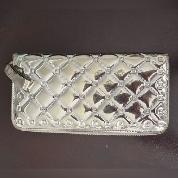 Valentino Garavani Handbags - Valentino Garavani Silver Quilted Leather
Rockstud Spike Zip Around Wallet